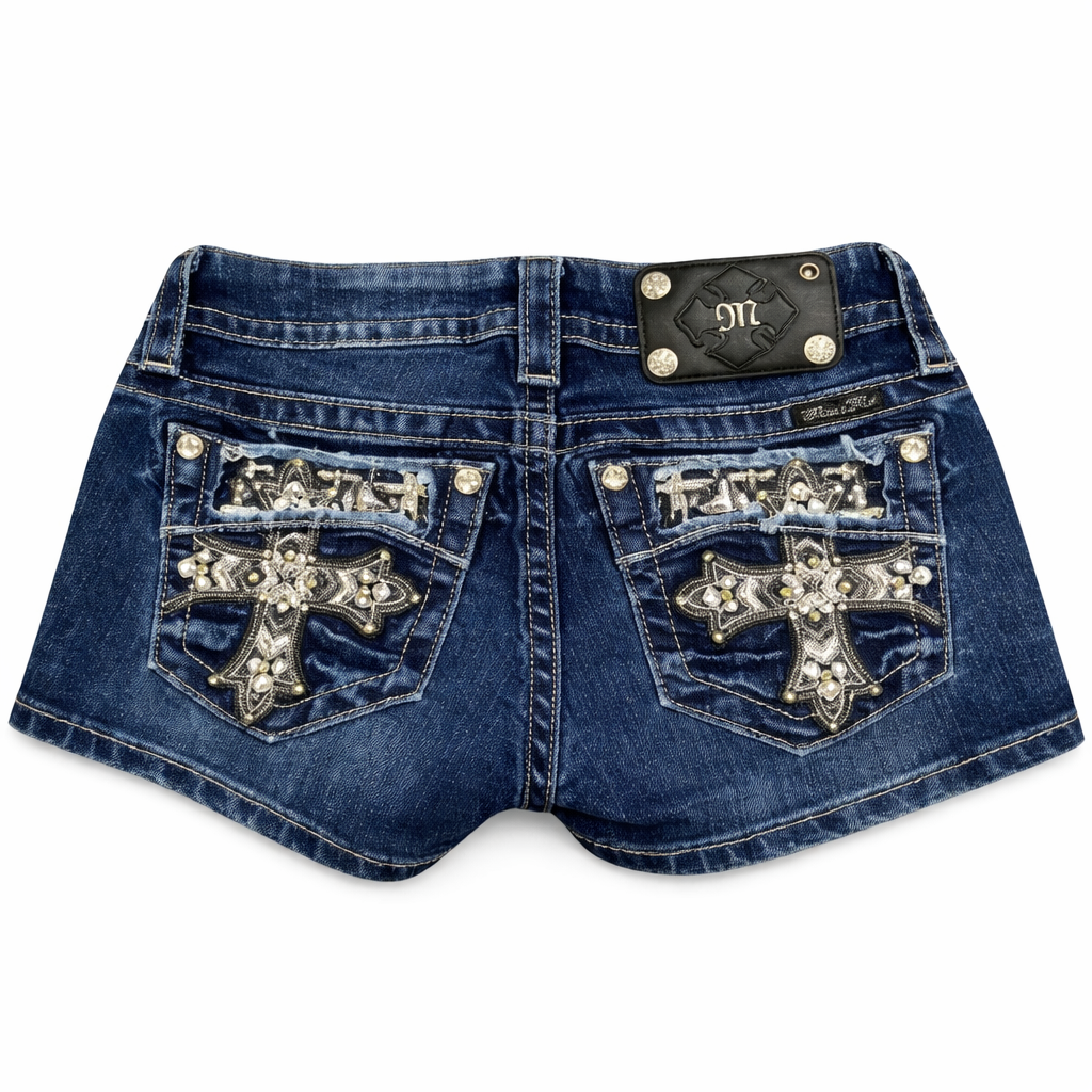 Low-Rise Embellished Denim Shorts