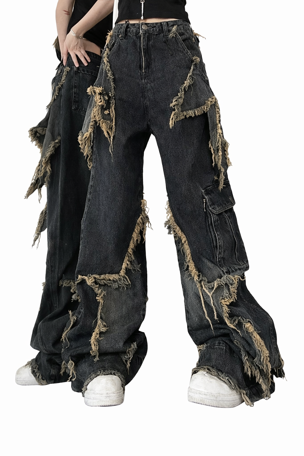 Riot Stitch Distressed Wide-Leg Jeans