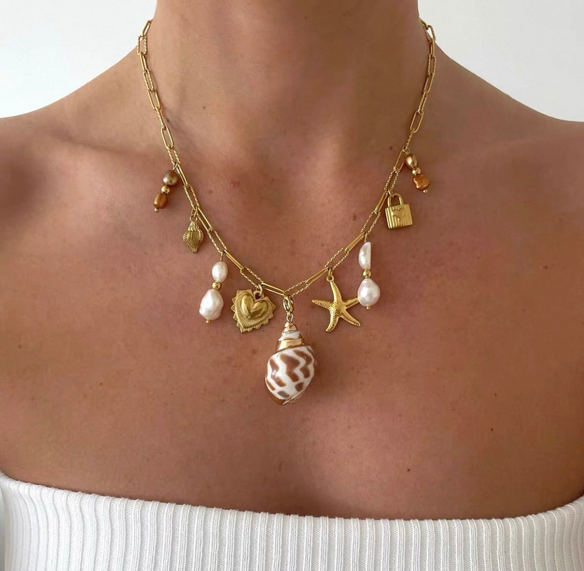 Ocean Gold Charm Necklace