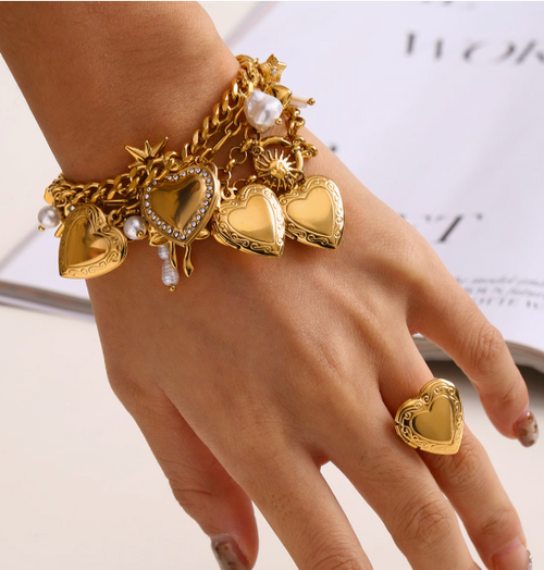 Charm Heart Bracelets Set