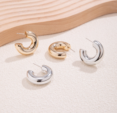 Puffy Dome Huggie Hoops — Gold/Silver
