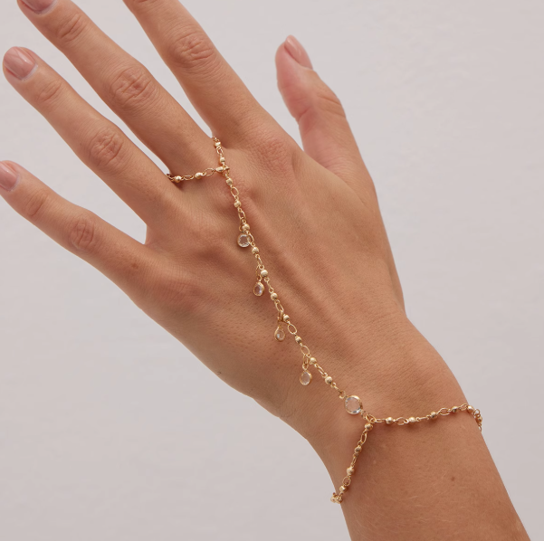 Crystal Droplet Hand Chain Bracelet — Gold