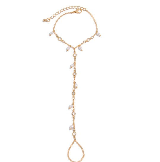 Pearl Droplet Hand Chain — Gold