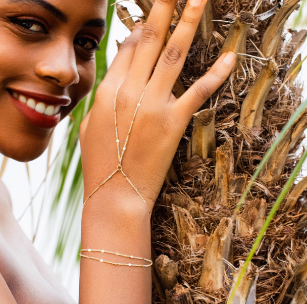 Dainty Satellite Bead Hand Chain — Gold