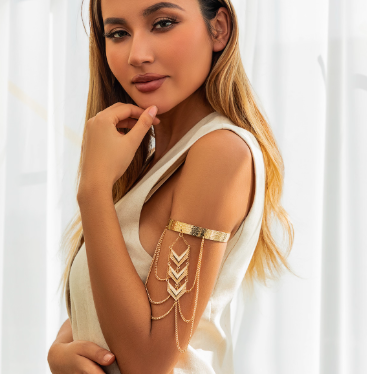 Chevron Drape Arm Cuff — Gold