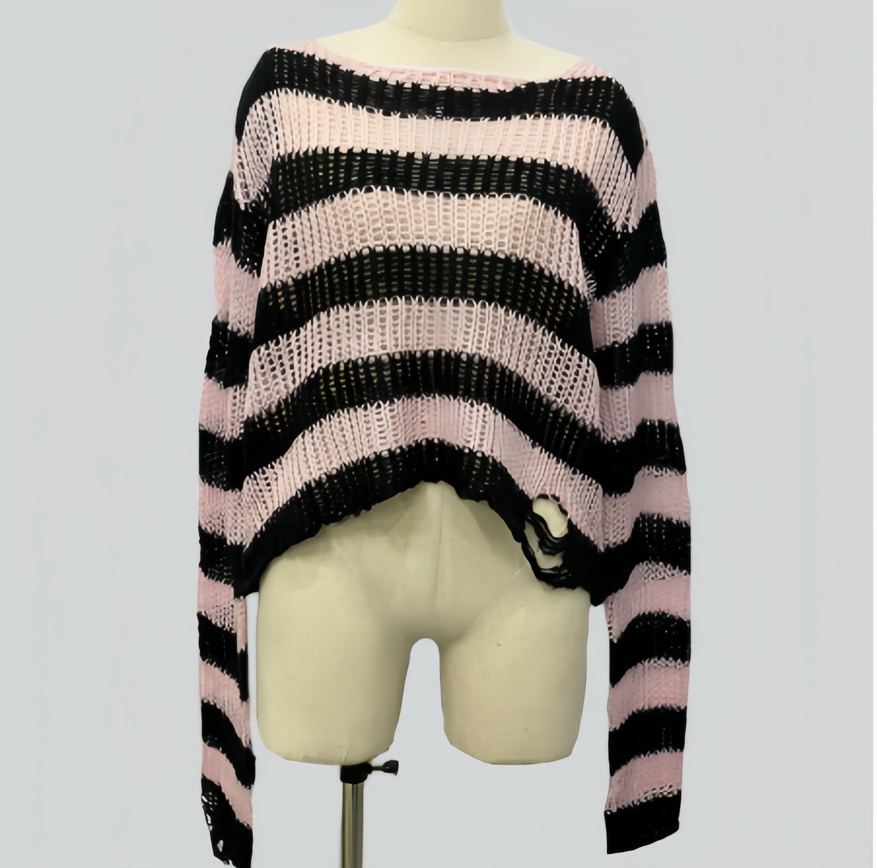 Striped Loose-Knit Cropped Sweater