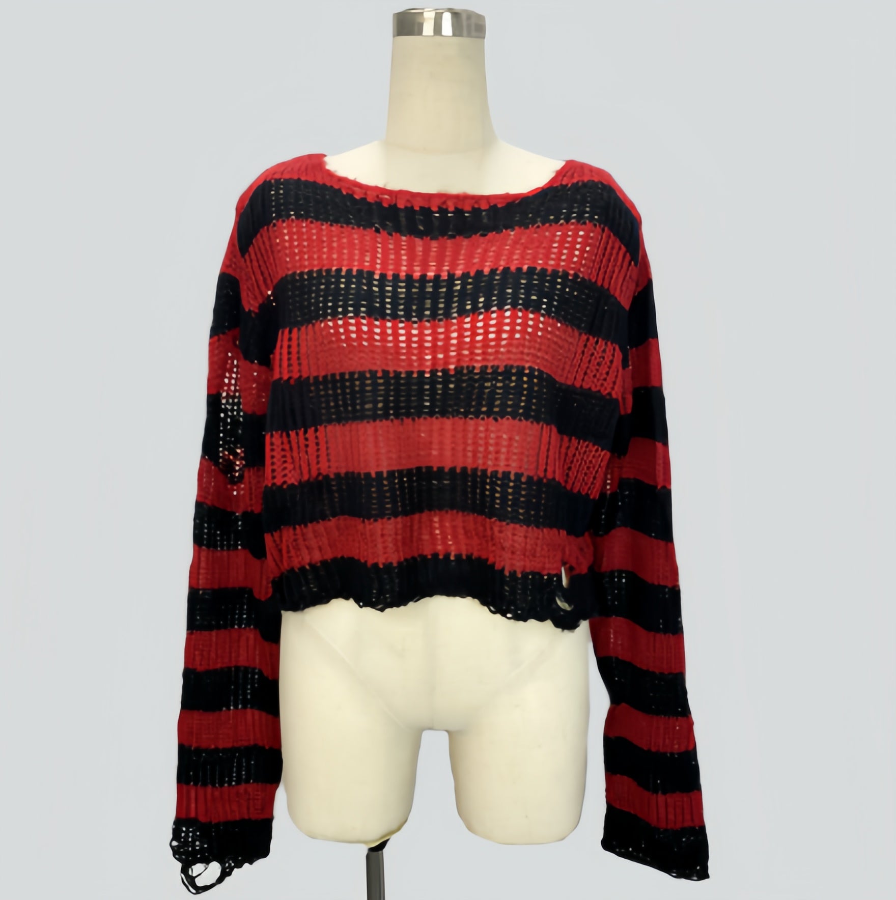Striped Loose-Knit Cropped Sweater