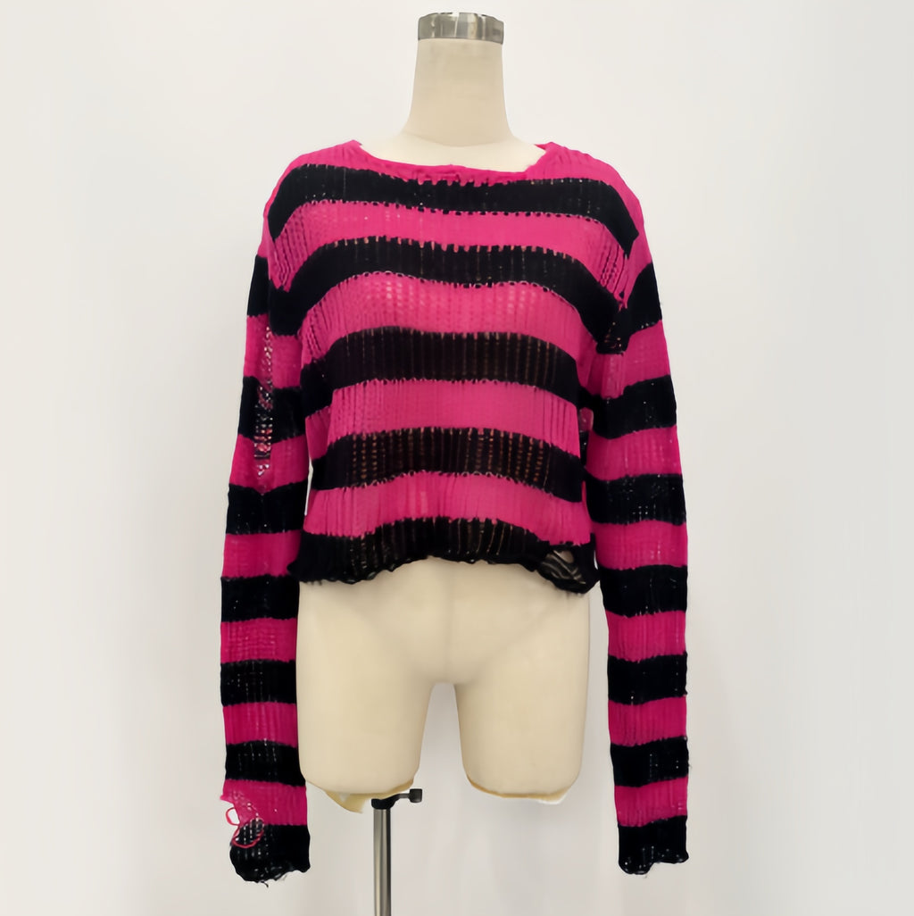 Striped Loose-Knit Cropped Sweater