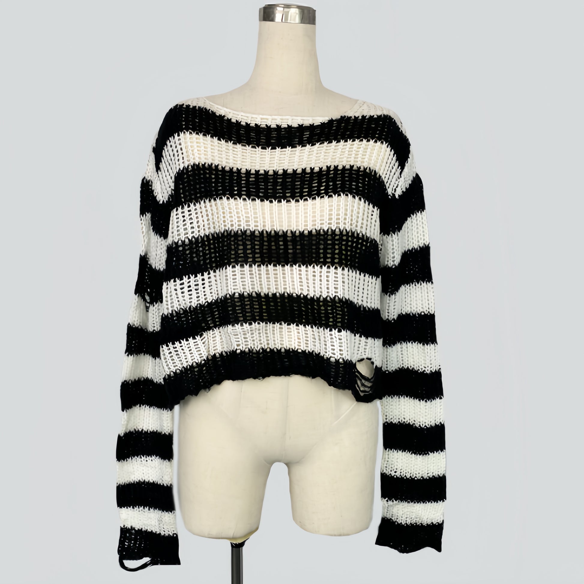 Striped Loose-Knit Cropped Sweater