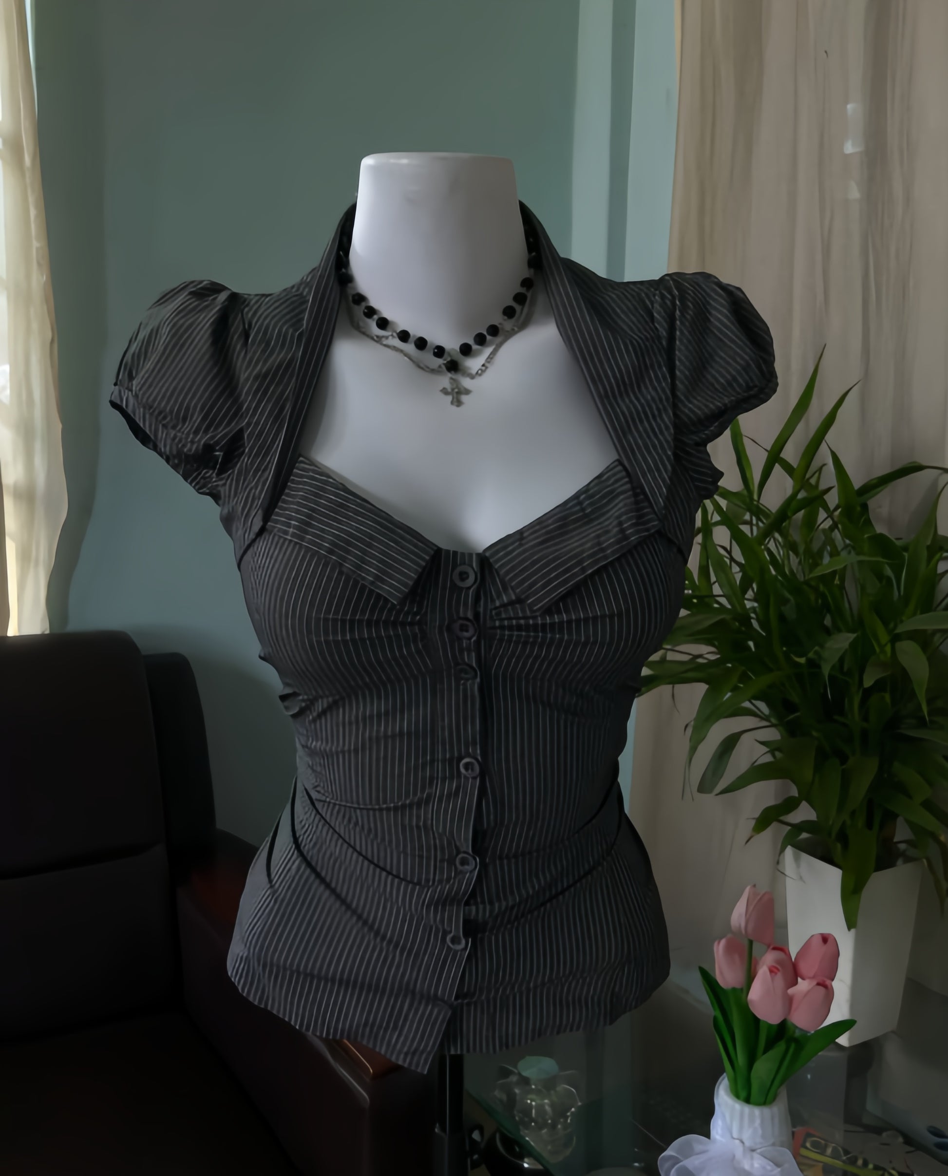 Pinstripe Button Top