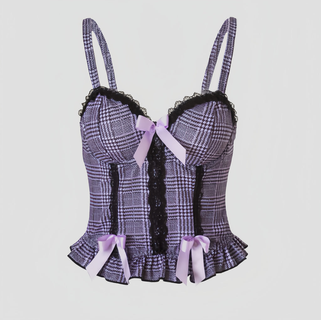 Purple Plaid Bow Corset Top