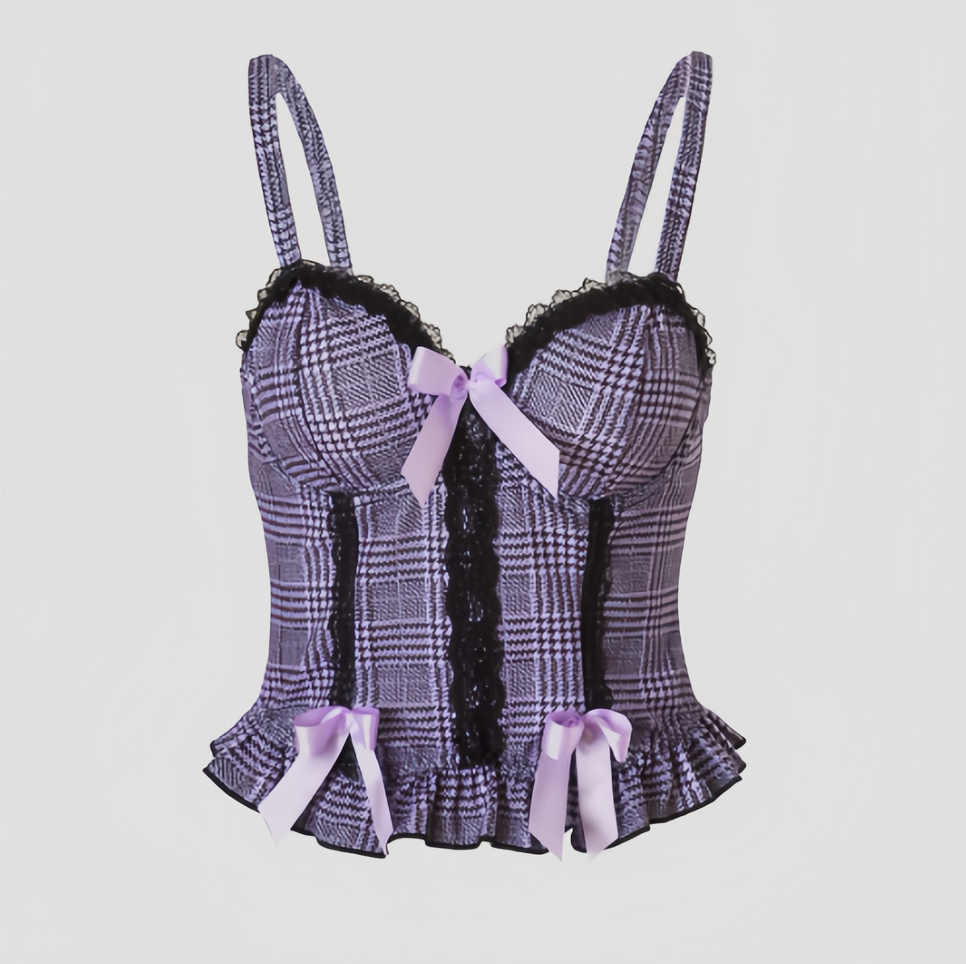 Purple Plaid Bow Corset Top