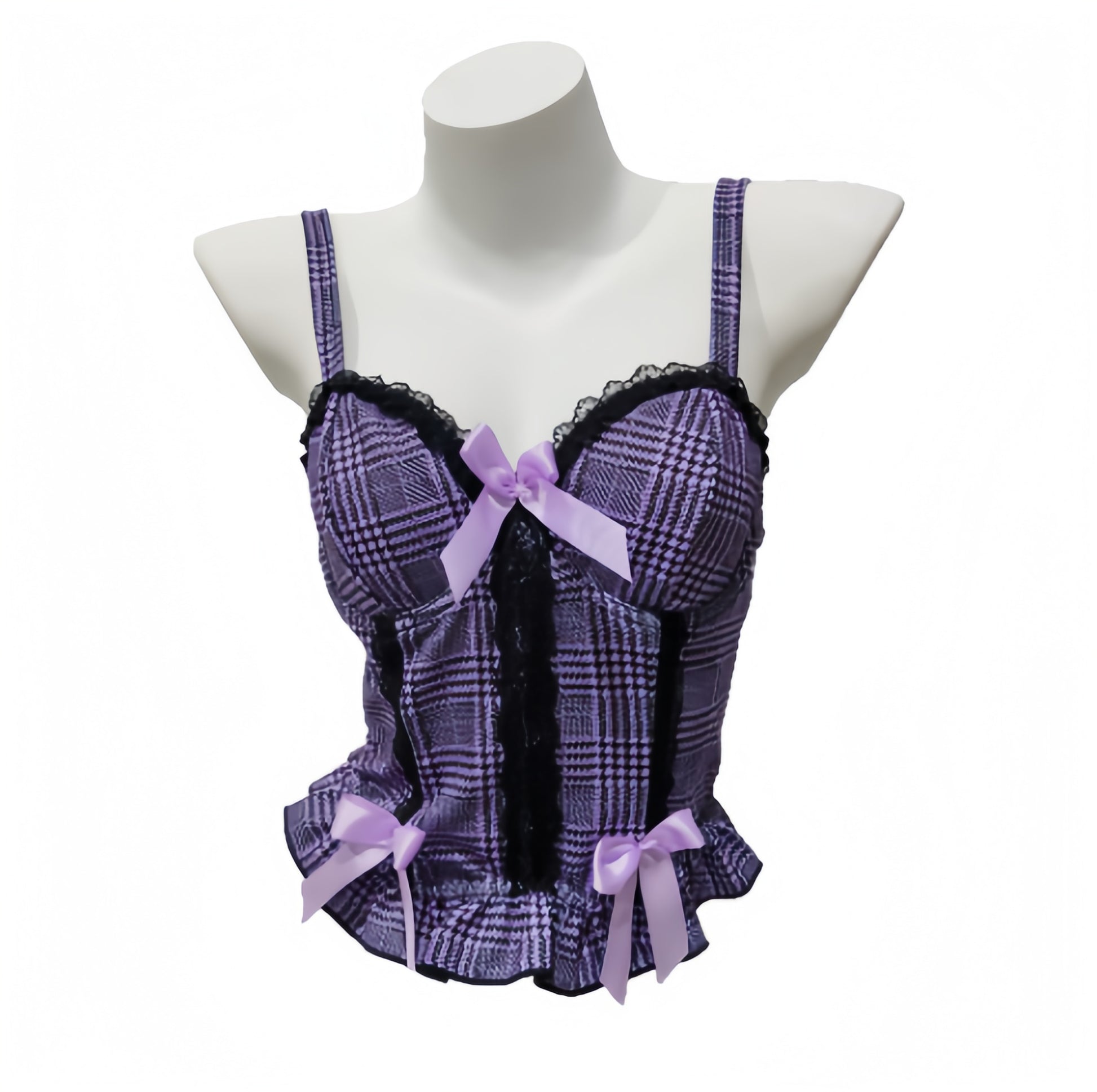 Purple Plaid Bow Corset Top