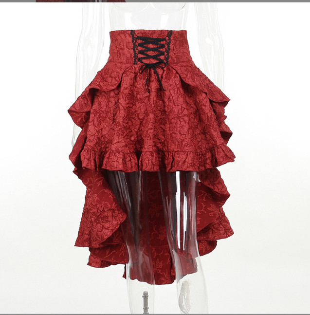 Lace-Up High-Low Ruffle Skirt