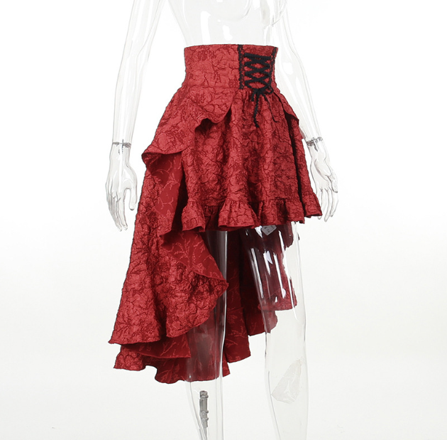 Lace-Up High-Low Ruffle Skirt