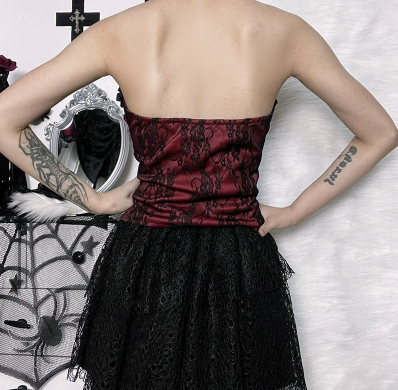 Blood Velvet Lace Corset Top (Wine/Black)
