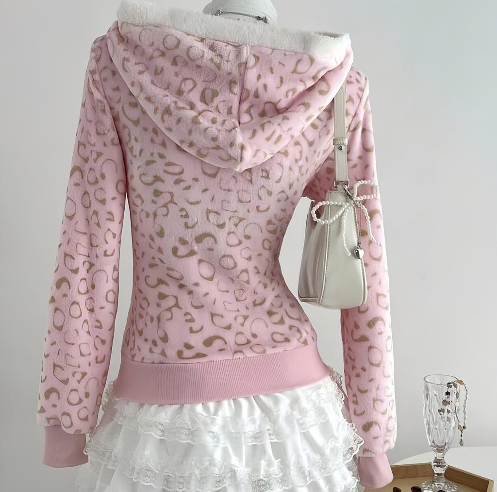 Dollcore Pink/Beige/Black Zip-Up