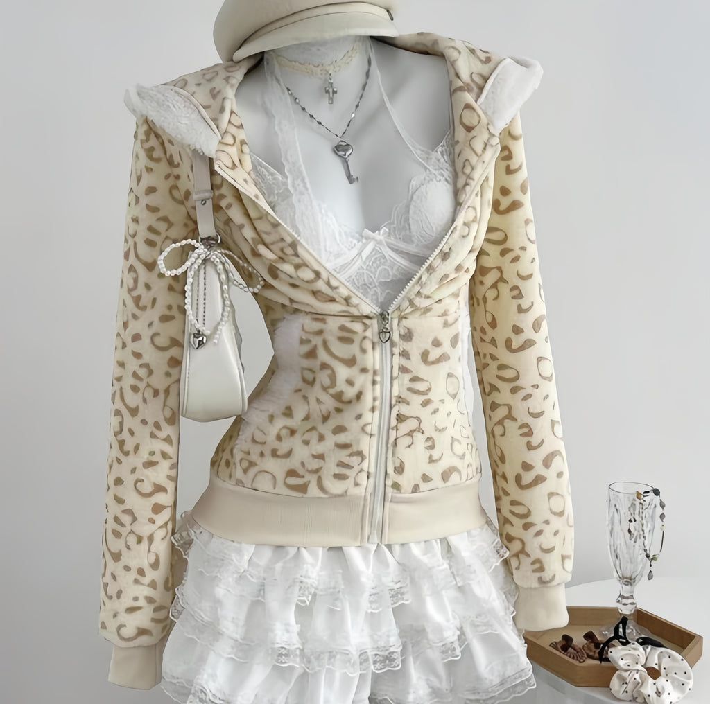 Dollcore Pink/Beige/Black Zip-Up