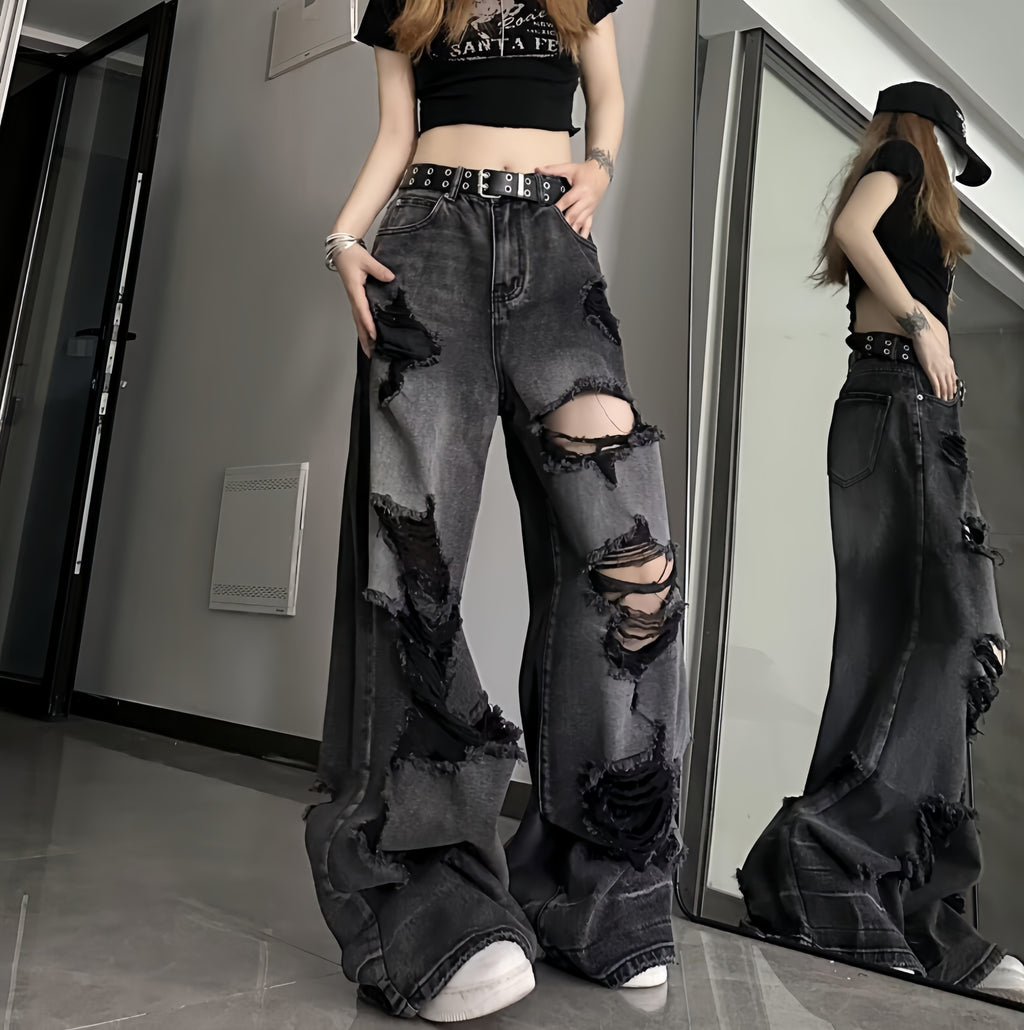 Distressed Y2K Wide-Leg Jeans