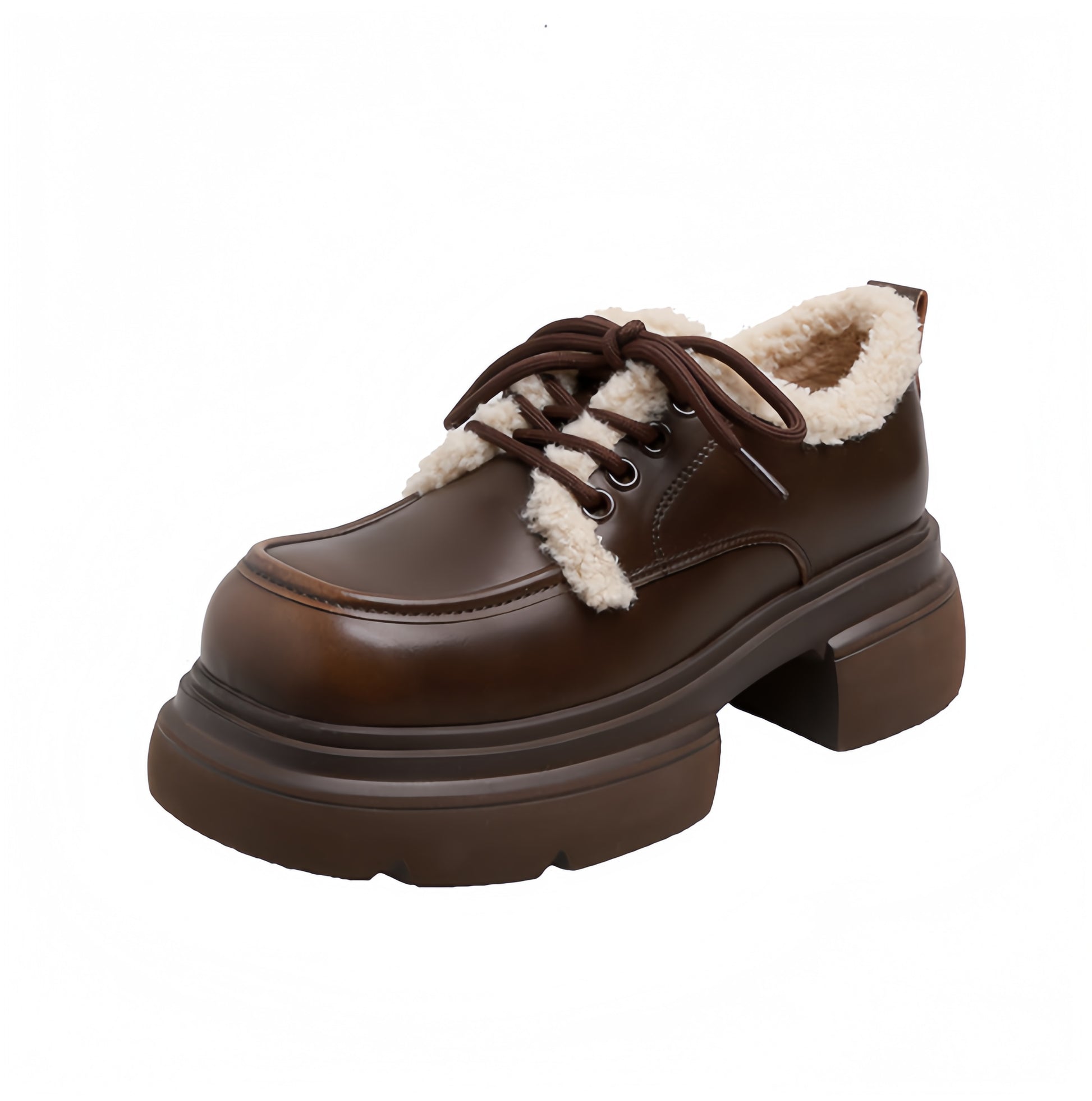 Brown Faux-Fur Platform Shoes