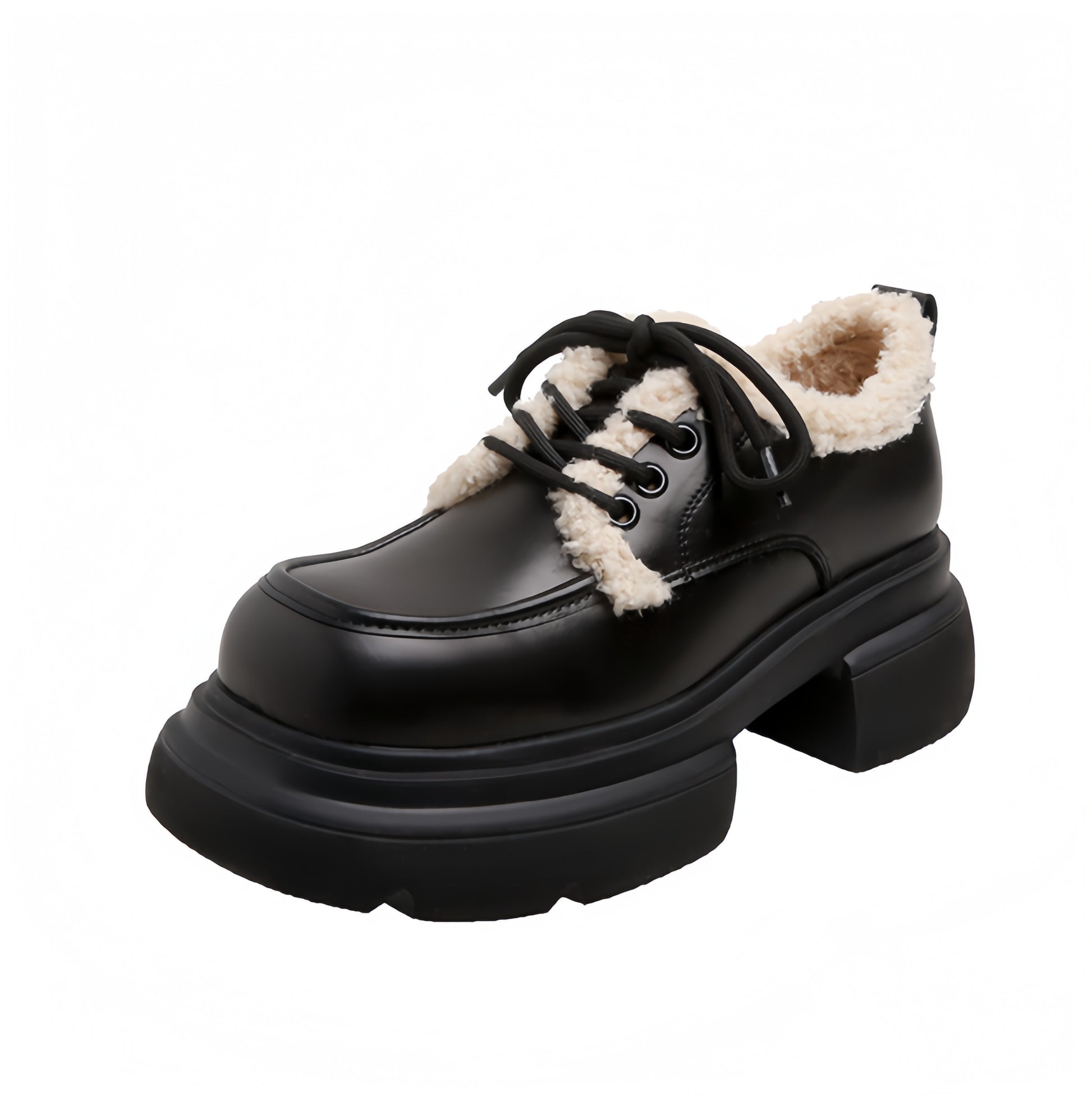 Black Faux-Fur Platform Shoes