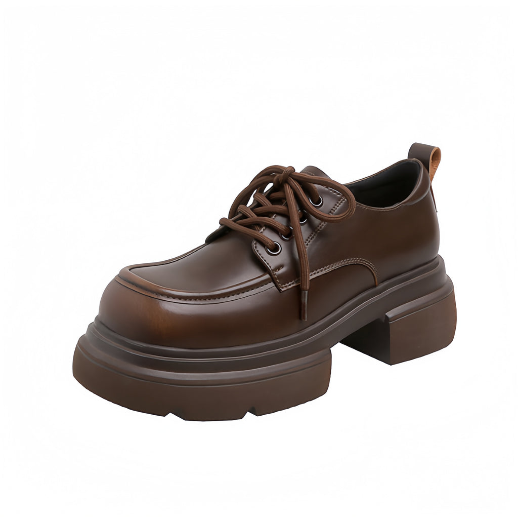 Brown Chunky Platform Lace-Up Shoes