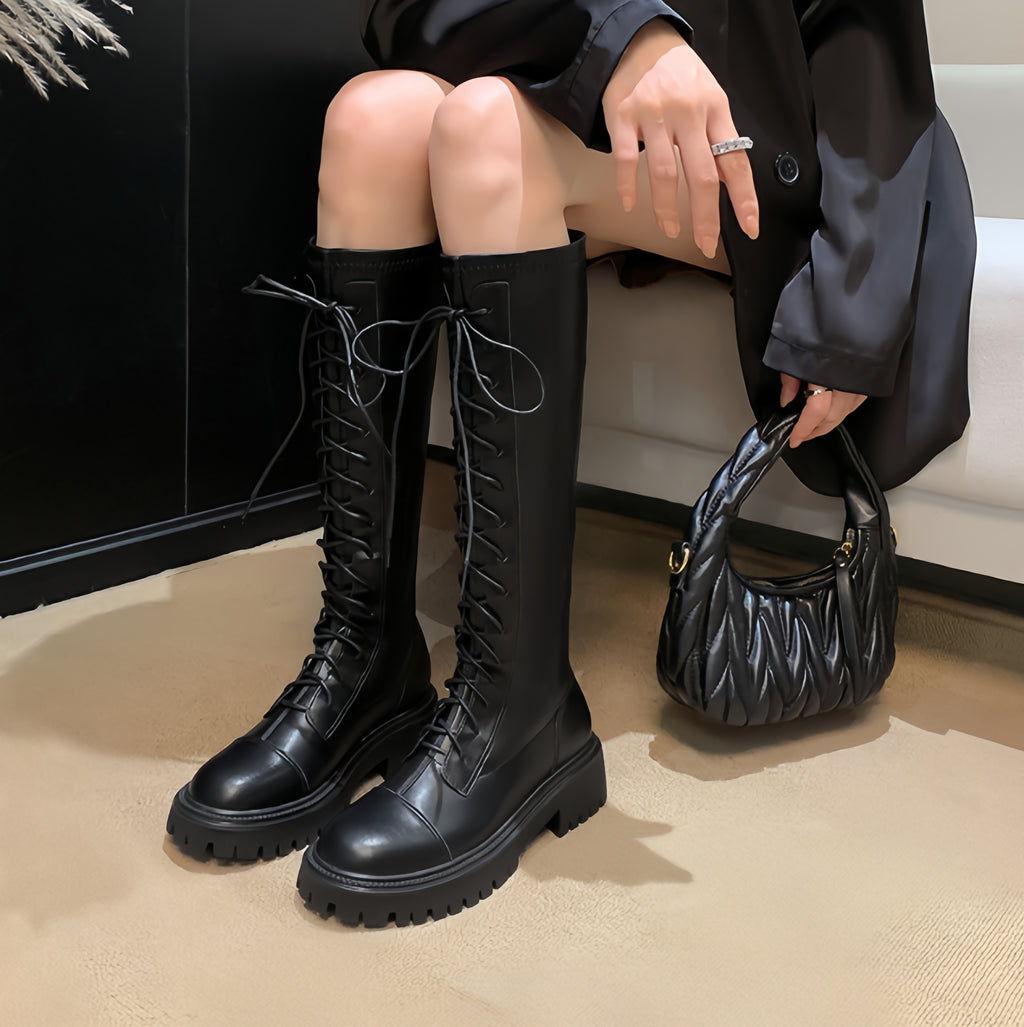 Lace-Up Mid-Calf Boots