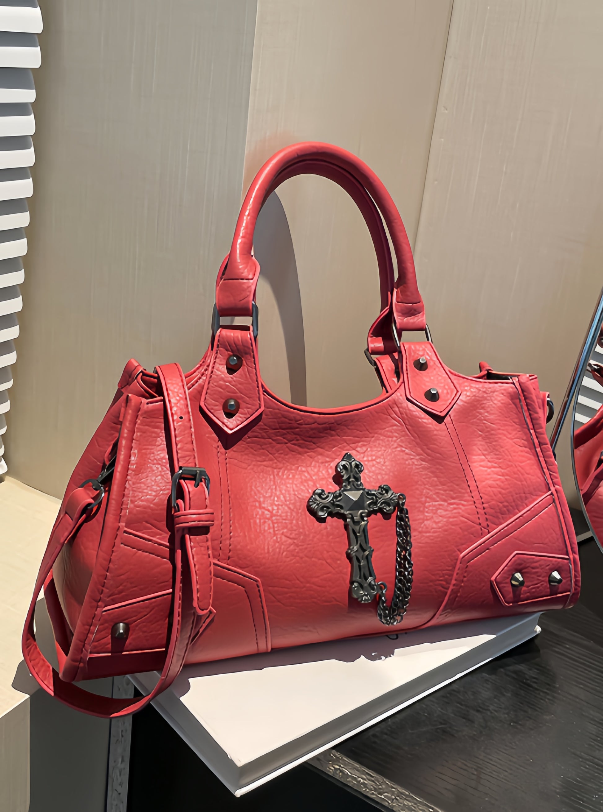 Cross Charm Shoulder Bag (Pink)