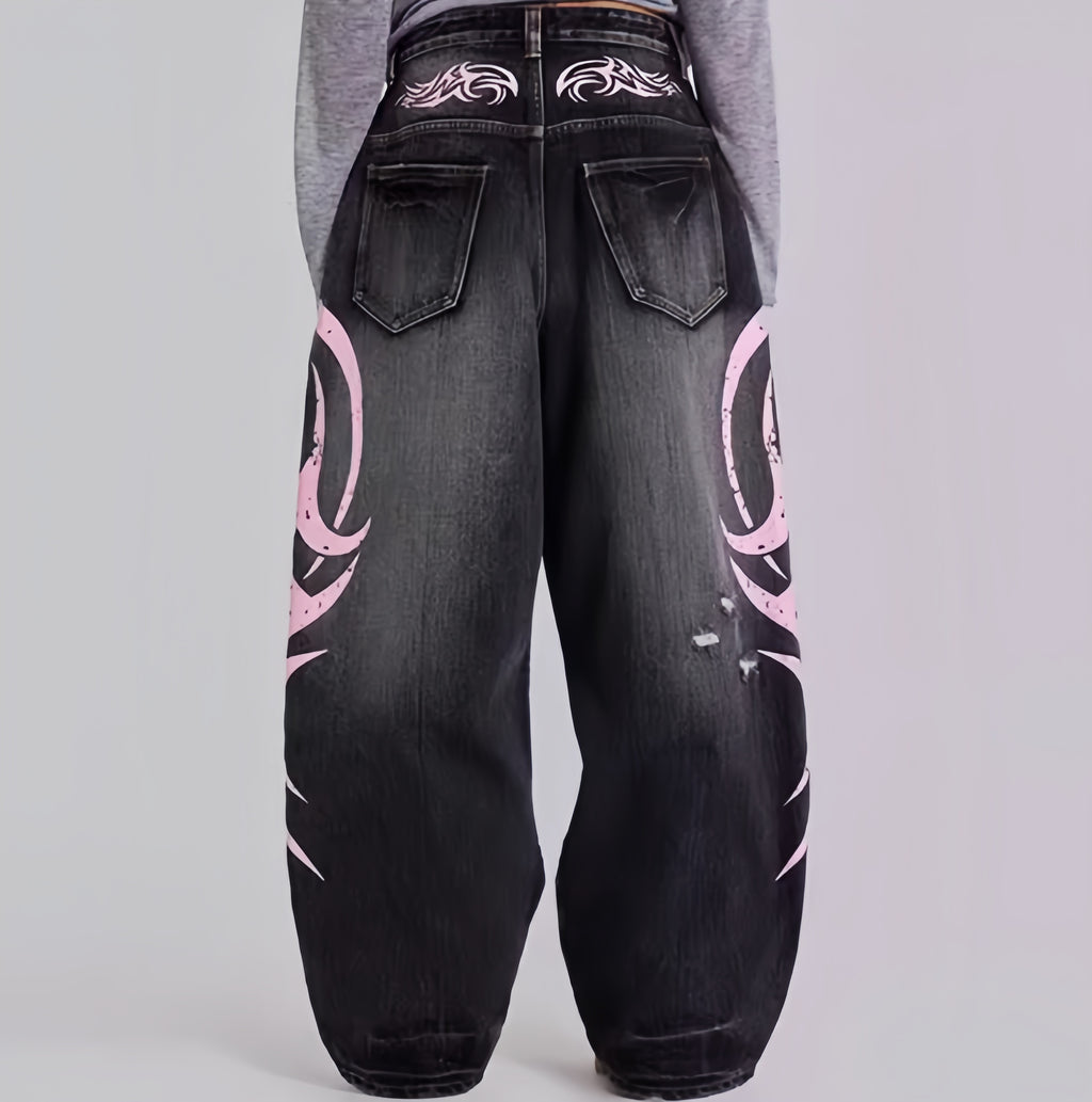 Pink Venom Distressed Baggy Jeans