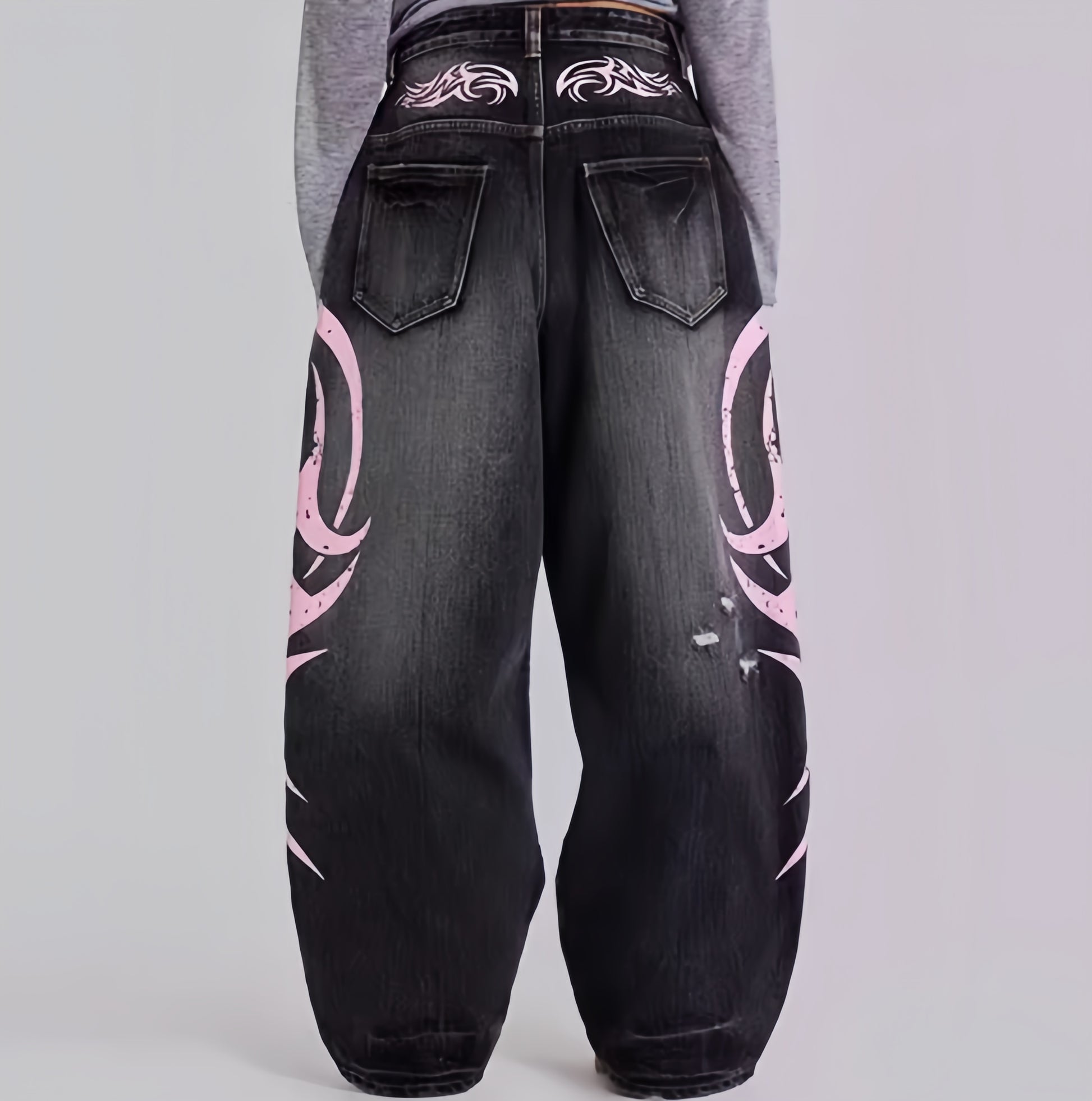 Pink Venom Distressed Baggy Jeans
