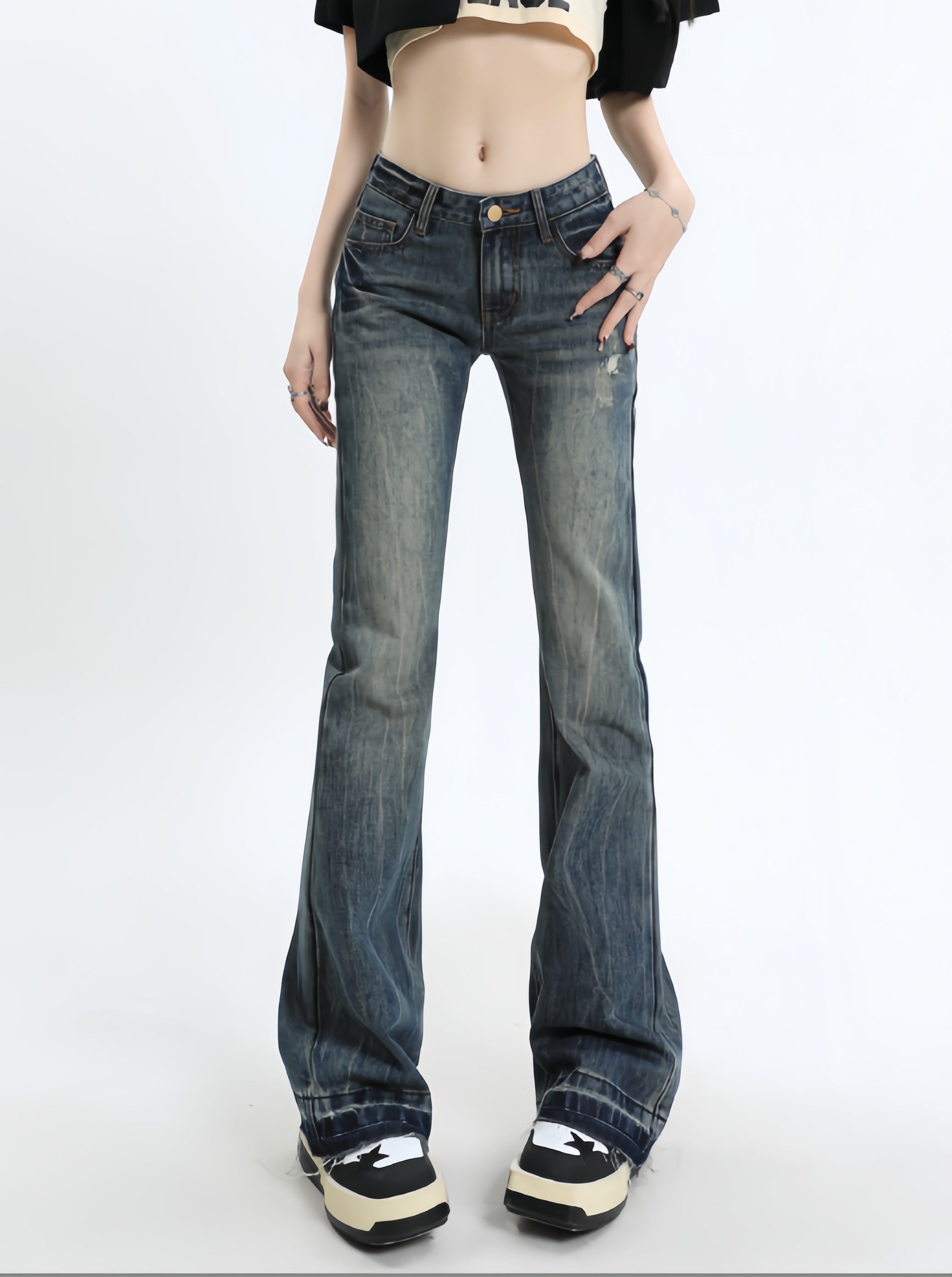 Low-Rise Washed Bootcut Jeans