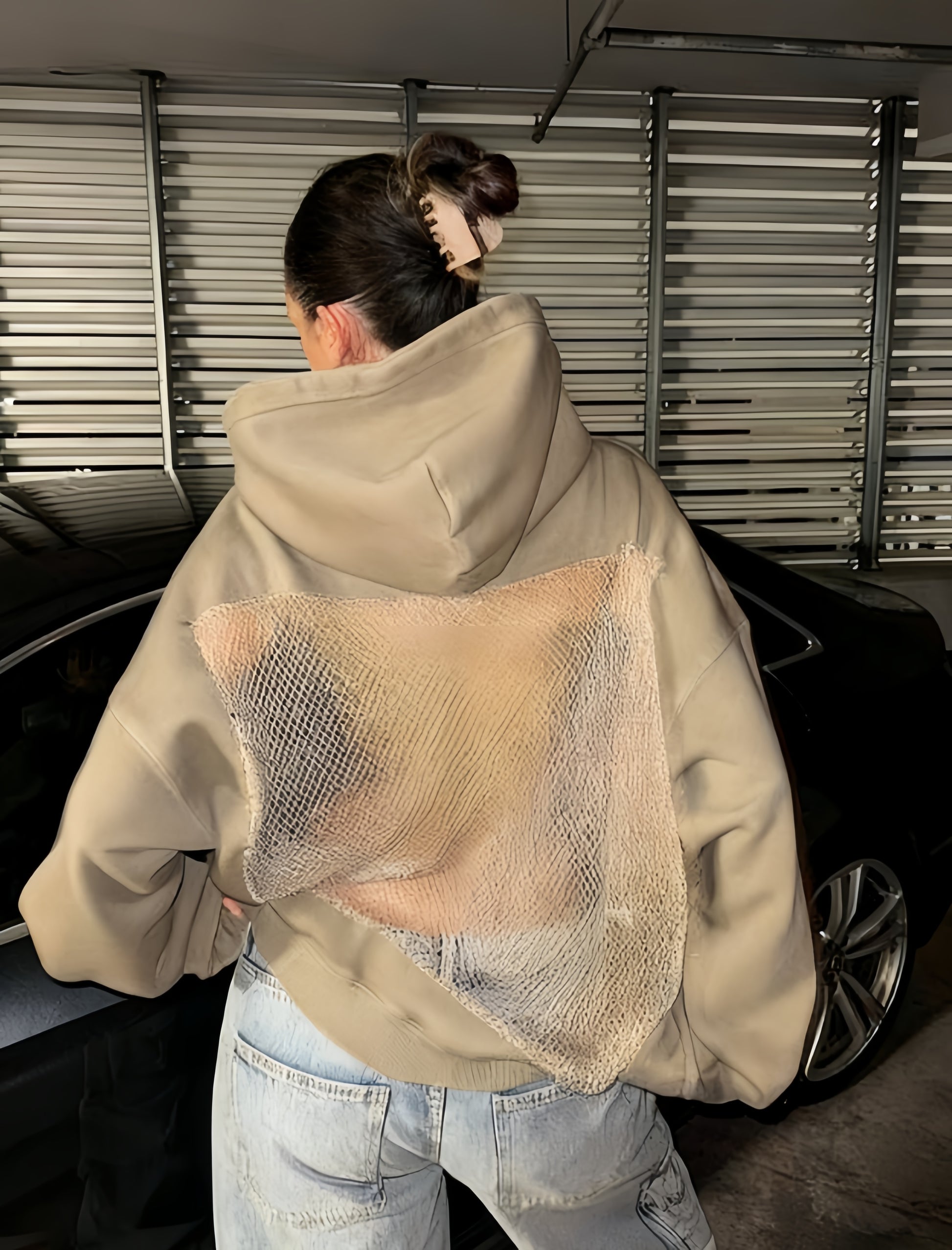 Cream Mesh Hoodie