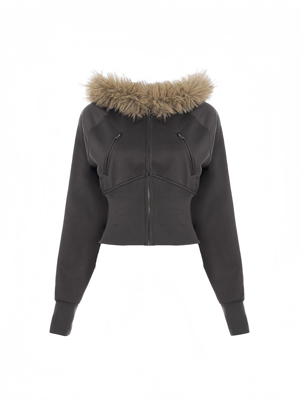 Midnight Frost Cropped Fur Hoodie
