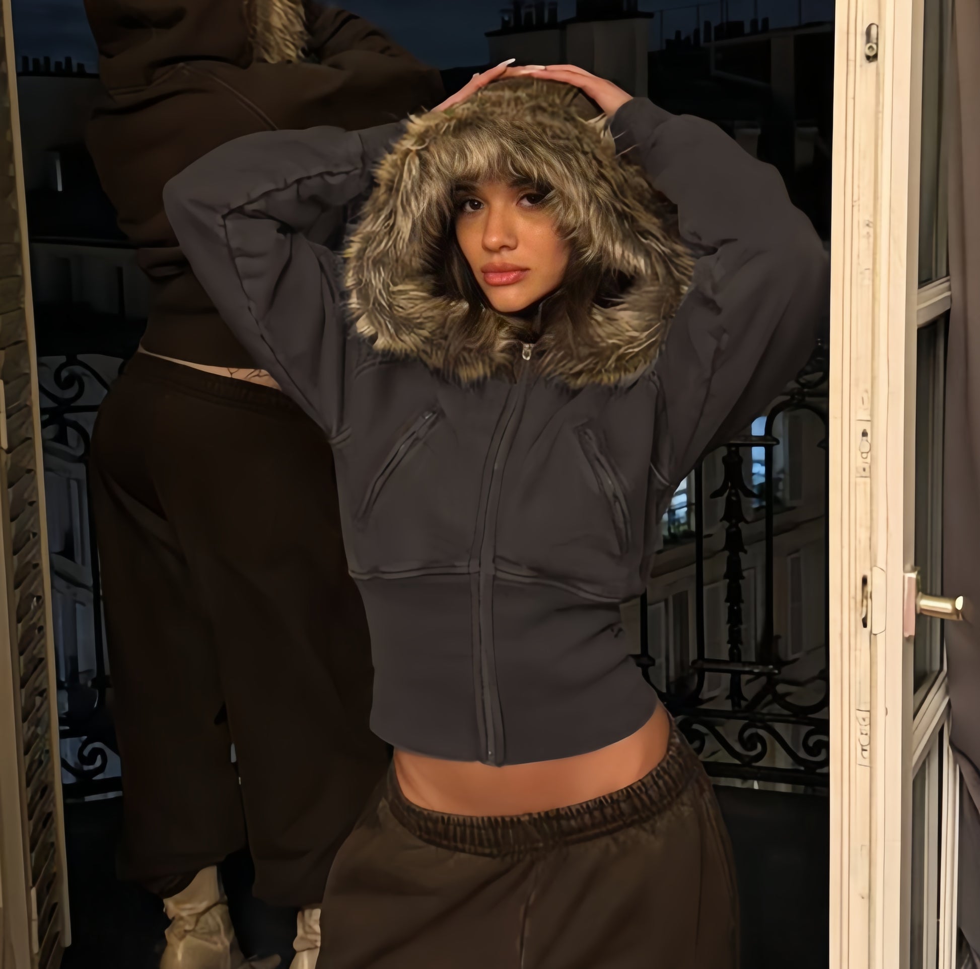 Midnight Frost Cropped Fur Hoodie