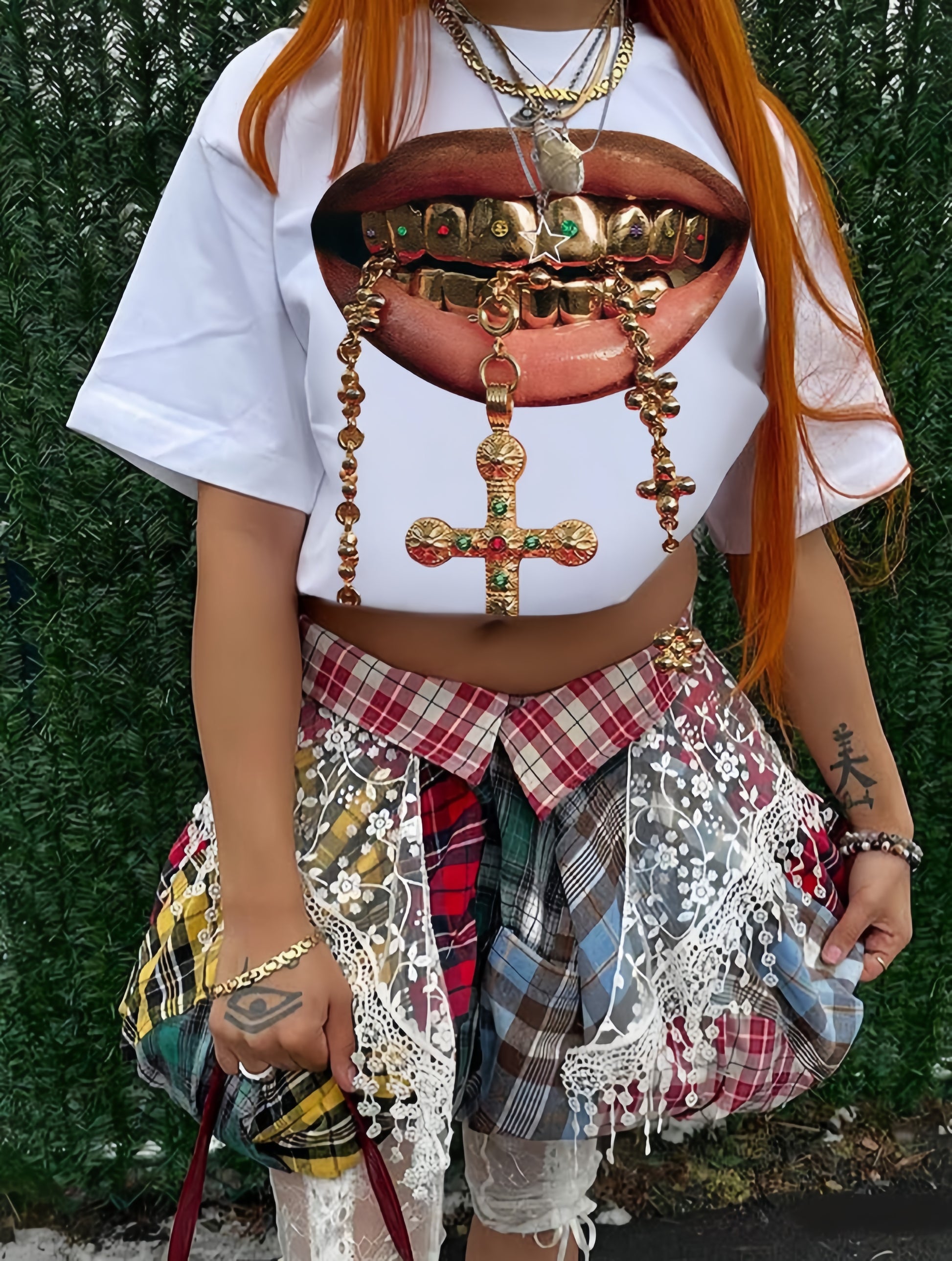 Gold Grill Graphic Y2K Top