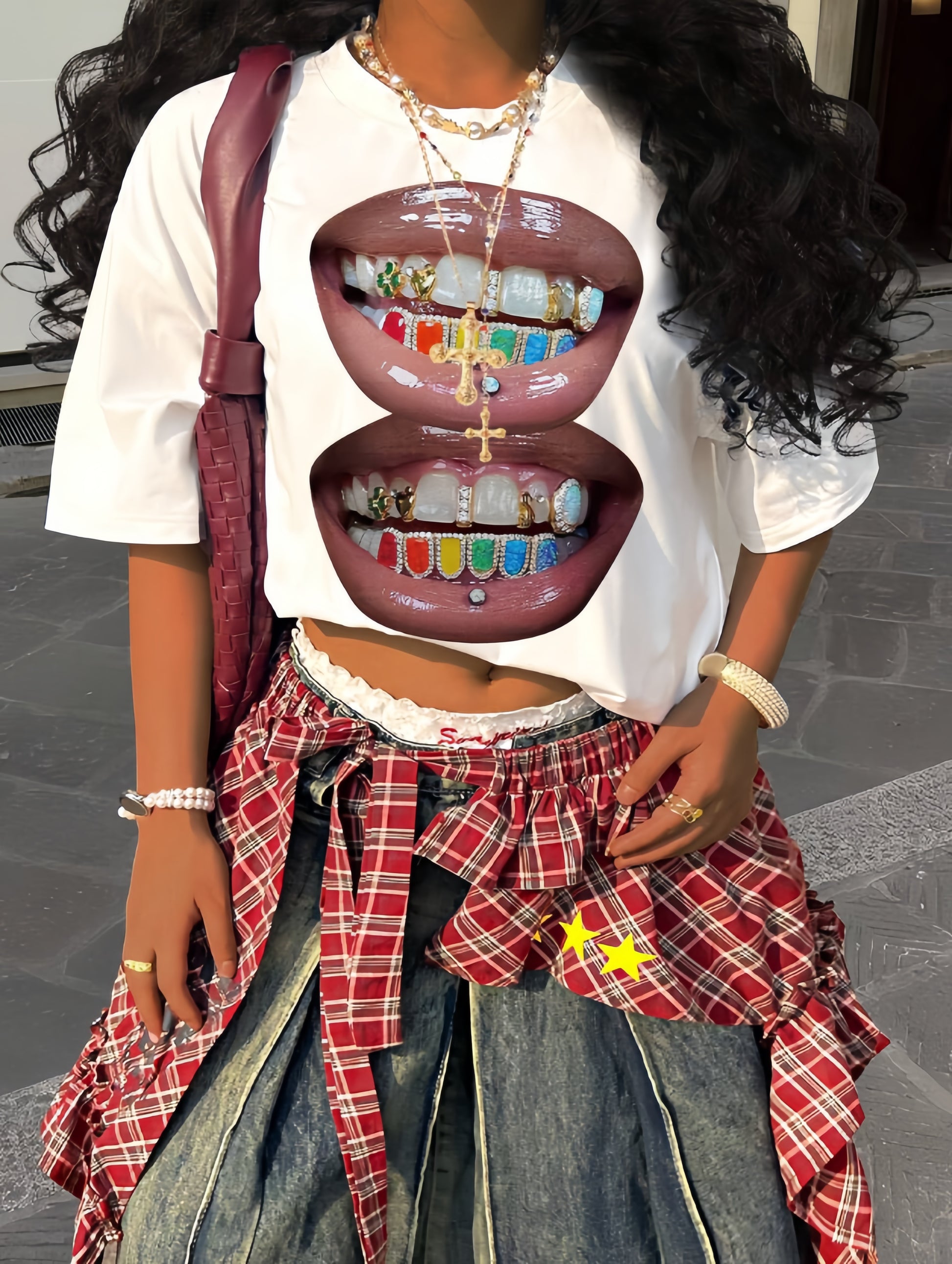 Cross Grill Graphic Y2K Top