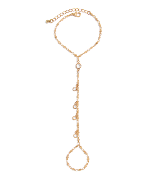 Crystal Droplet Hand Chain Bracelet — Gold