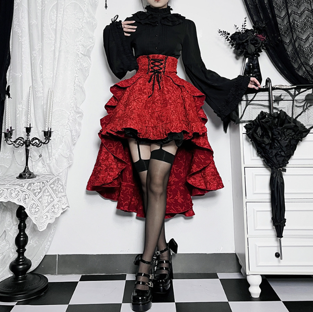 Lace-Up High-Low Ruffle Skirt