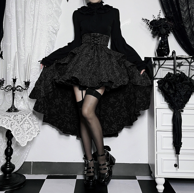 Lace-Up High-Low Ruffle Skirt